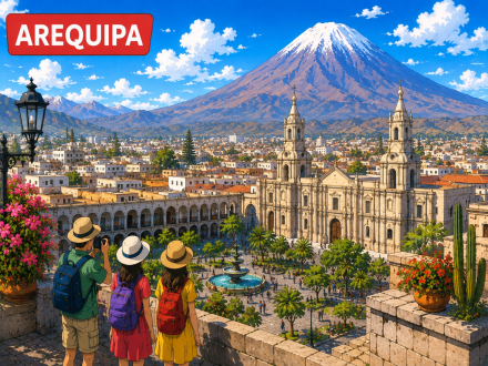 Vista panorámica de Arequipa con el Misti al fondo