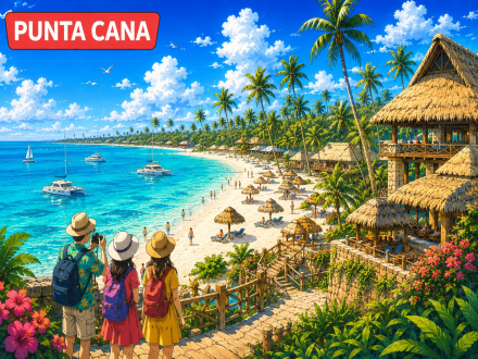 Vista de playa de arena blanca en Punta Cana, República Dominicana